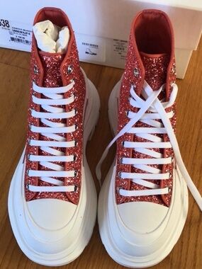 Women's High-Top Glitter Platform Sneakers - pink